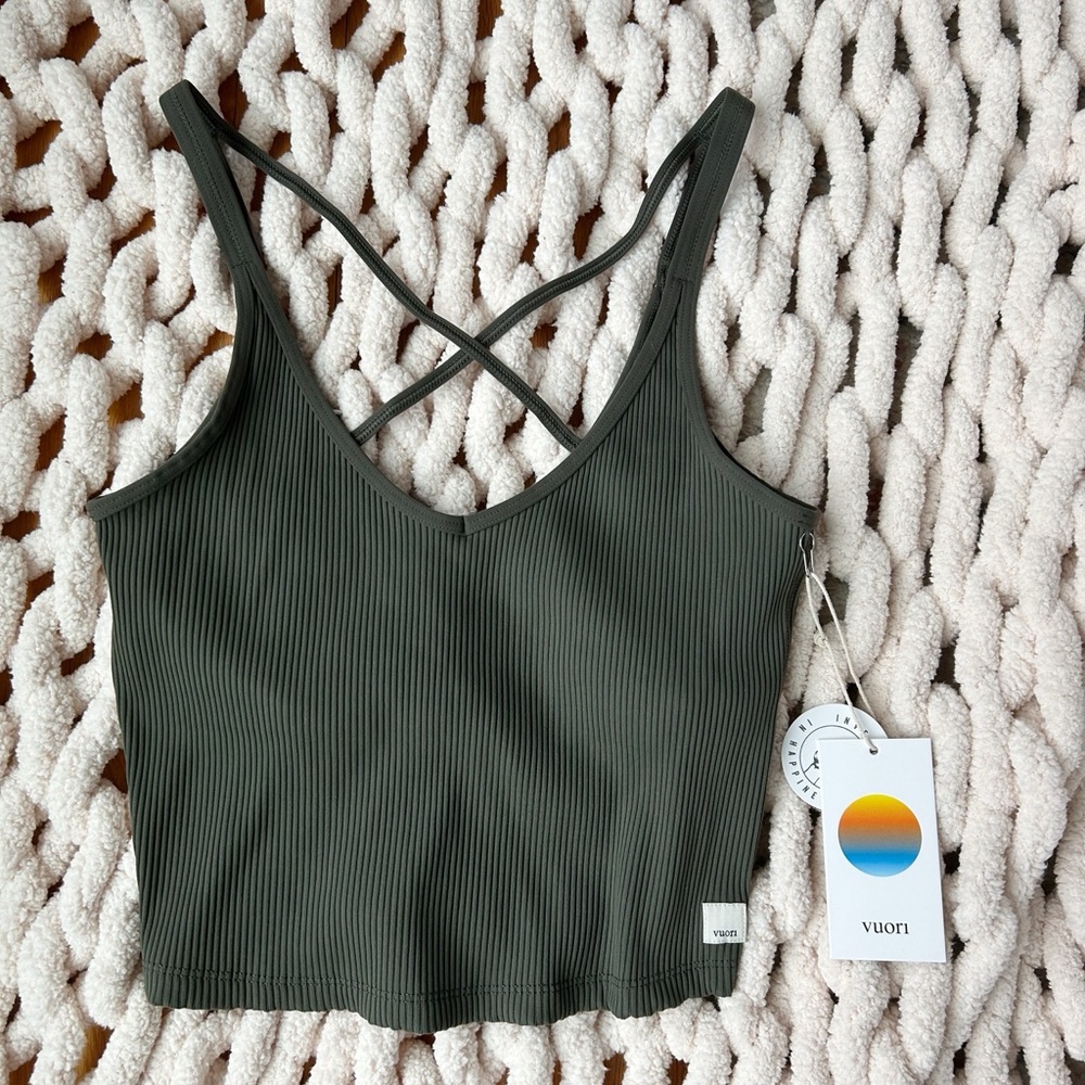 Vuori Olive Green Ribbed Crossback Tank Top